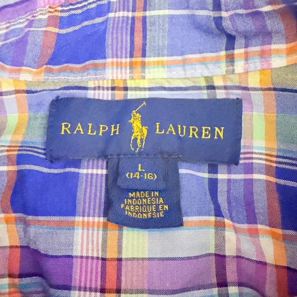 Ralph Lauren Button Down Shirt Boys L 14-16 Multicolor Madras Plaid Prep Pony